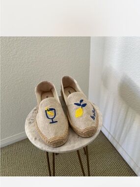 Soludos Natural Espadrilles with Yellow & Blue Embroidery